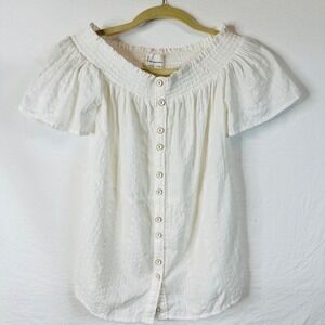ANTHROPOLOGIE‎ white cotton off shoulder blouse top XS